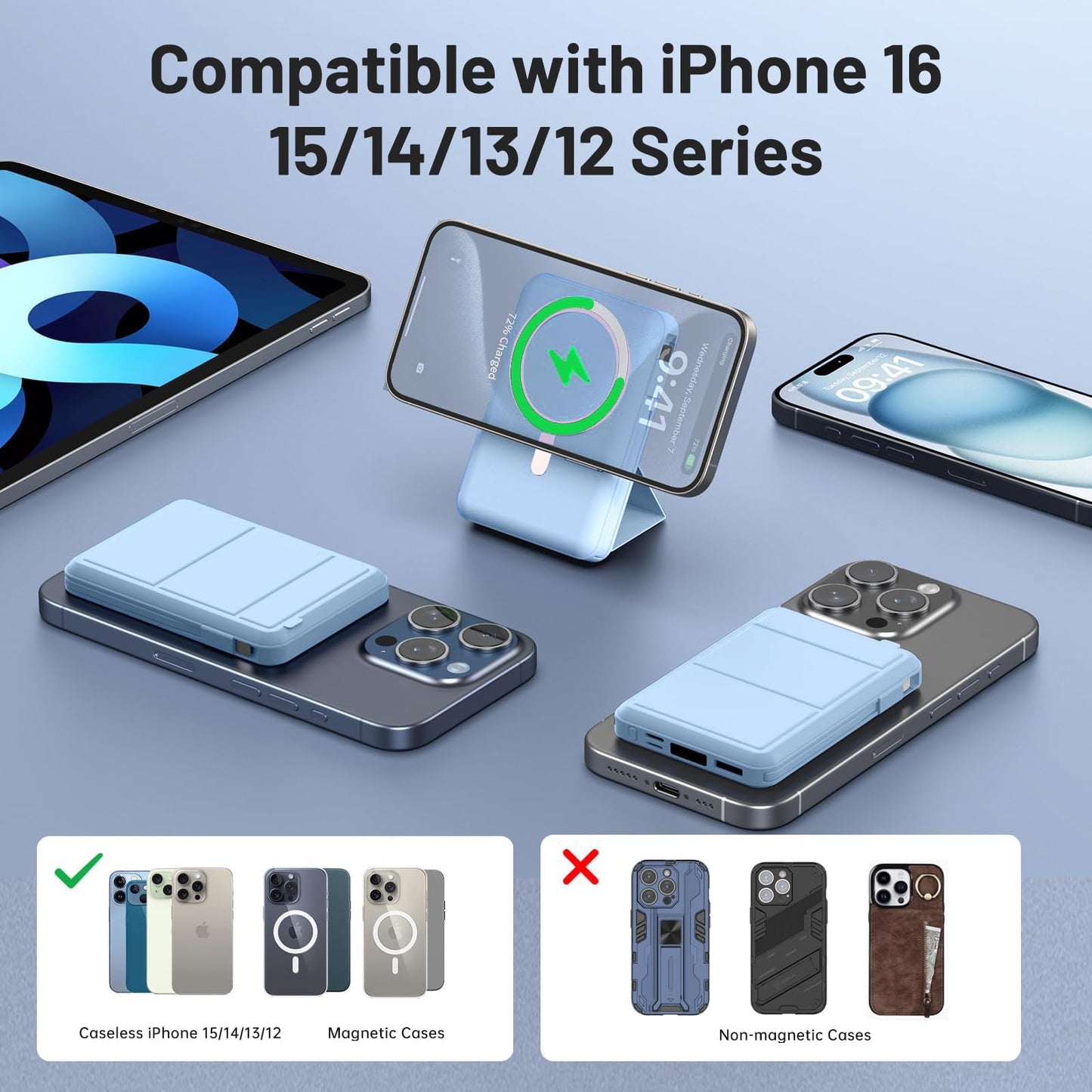 Azmuth for Magsafe Battery Pack, 10000mAh Magnetic Power Bank 22.5W PD Fast Charging with LED Display Wireless Portable Charger for Magsafe with Stand for iPhone 17/16/15/14/13/12/Pro/Pro Max