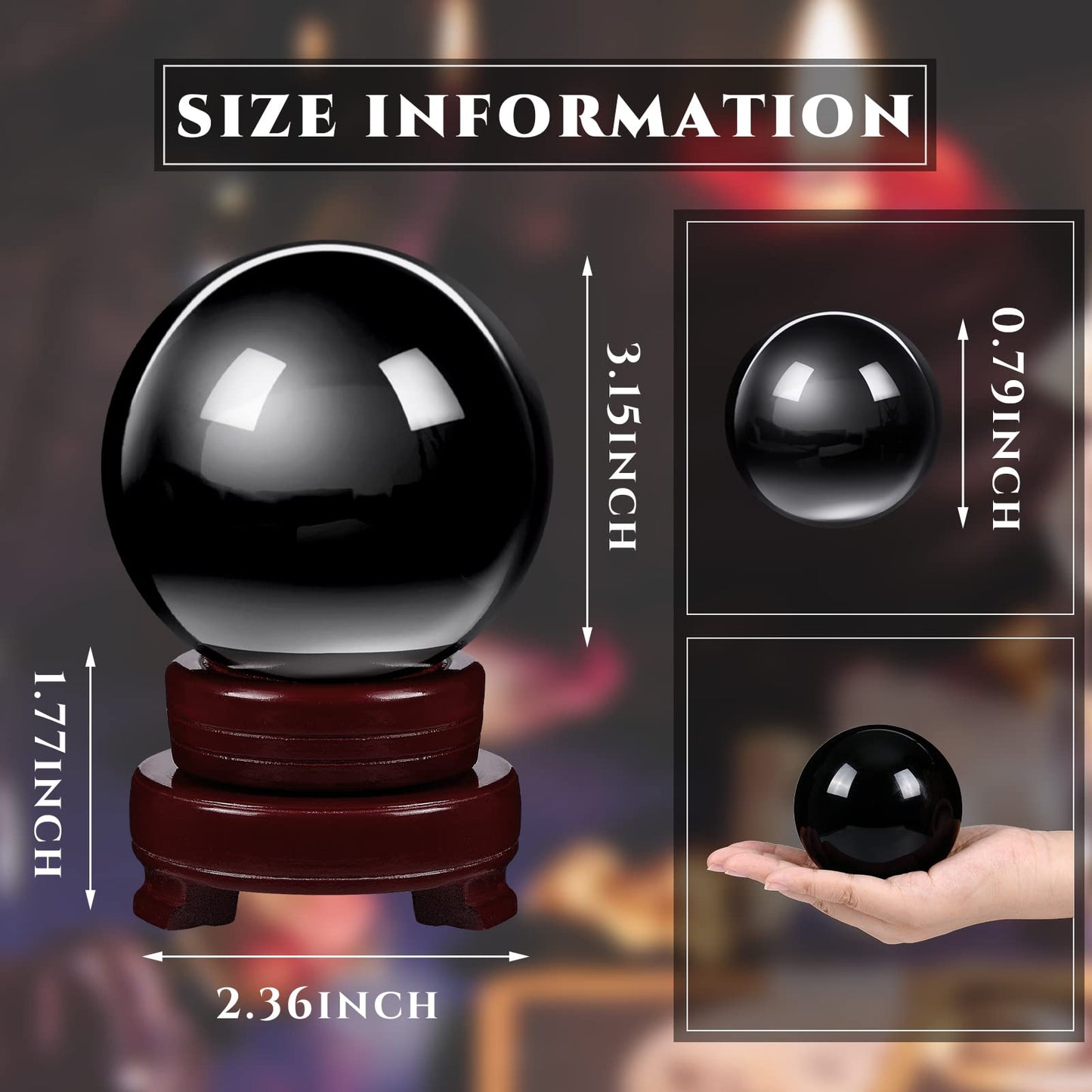 CHENGU 2 Pieces Obsidian Crystal Ball Set with Wooden Stand 80 mm and 20 mm Clear Crystal Ball Decorative Obsidian Sphere for Home Decorations Meditation Healing Witchcraft(Black)