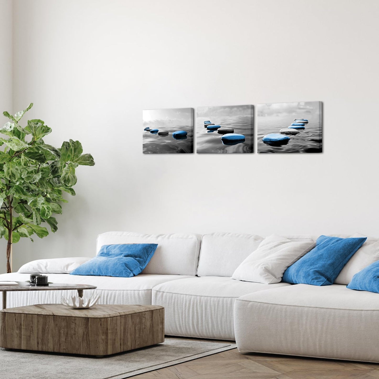 LyerArtork 3 Pieces Zen Wall Art Canvas Prints Gray Black and Blue Tranquil Zen Stones in Water Calming Modern Artwork Spa Bathroom Wall Decor for Yoga Studio Meditation Living Room 12x16inchx3