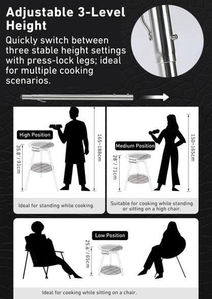 CAMPINGMOON Skottle Grill Cooking System Kit 18 inch Carbon Steel Pan Adjustable Legs Portable Camp Cooking Gear with Carry Bag (Skottle isobutane stove set GR-901)