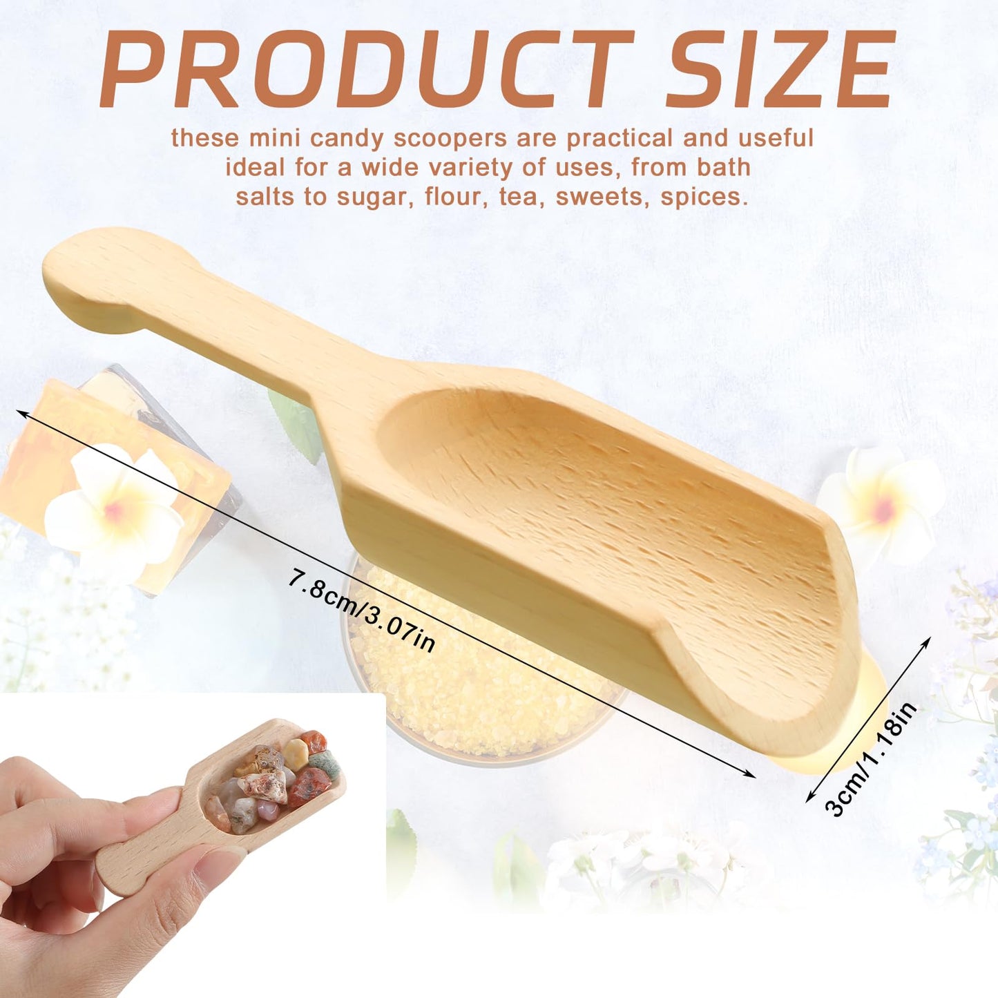 Dandat 100 Pack Mini Wooden Spoons for Jars Small Bath Salt Bamboo Spoons Bulk Small Scoop Mini Scooper Wooden Candy Spoon Washing Powder for Sugar Scrubs, Bath Salts, Cooking
