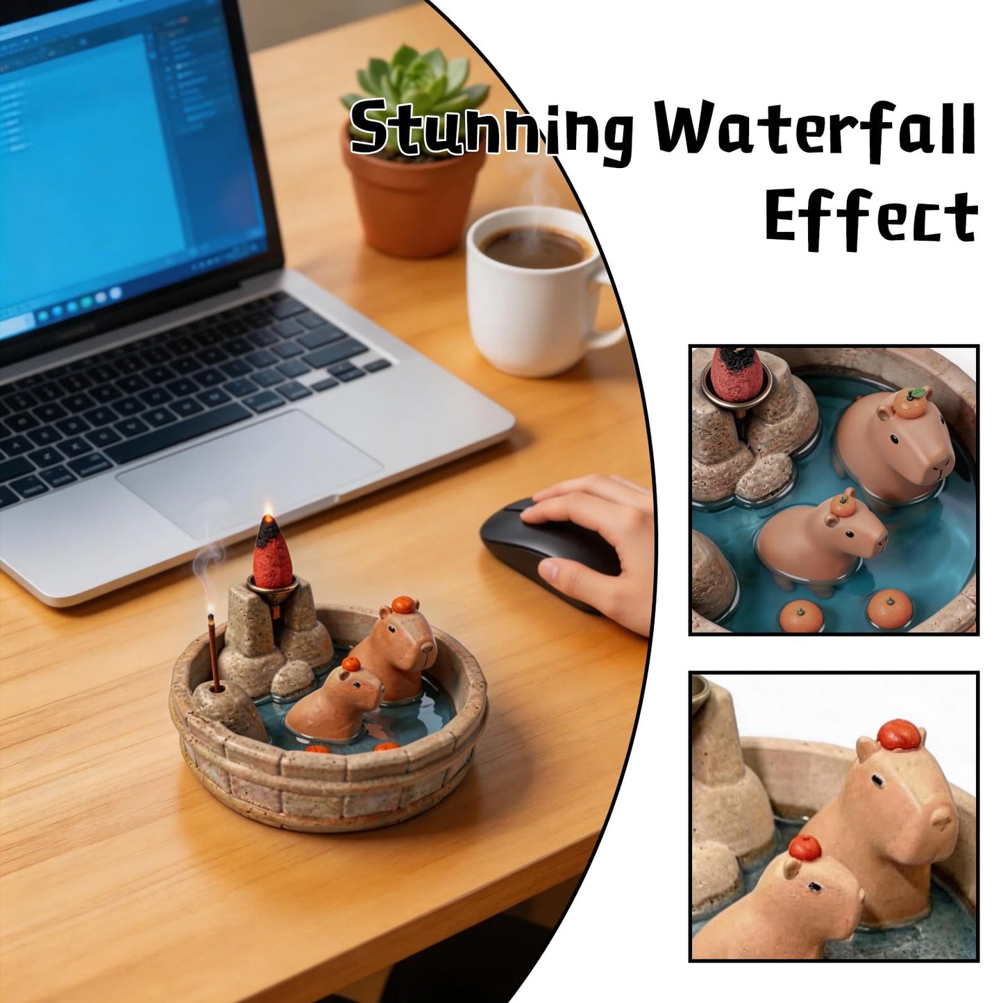 Capybara Backflow Incense Burner, Cute Ceramic Backflow Incense Holder,Perfect for Home and Office Settings, Making it an Ideal Choice for Personal use or Gifting.