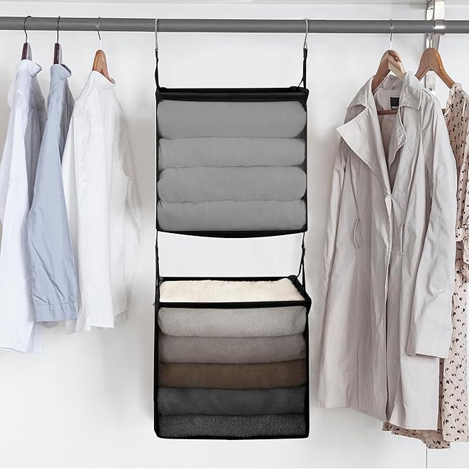 STORAGE MANIAC 2-Shelf Hanging Closet Organizer, Cloth Hanging Closet Shelf