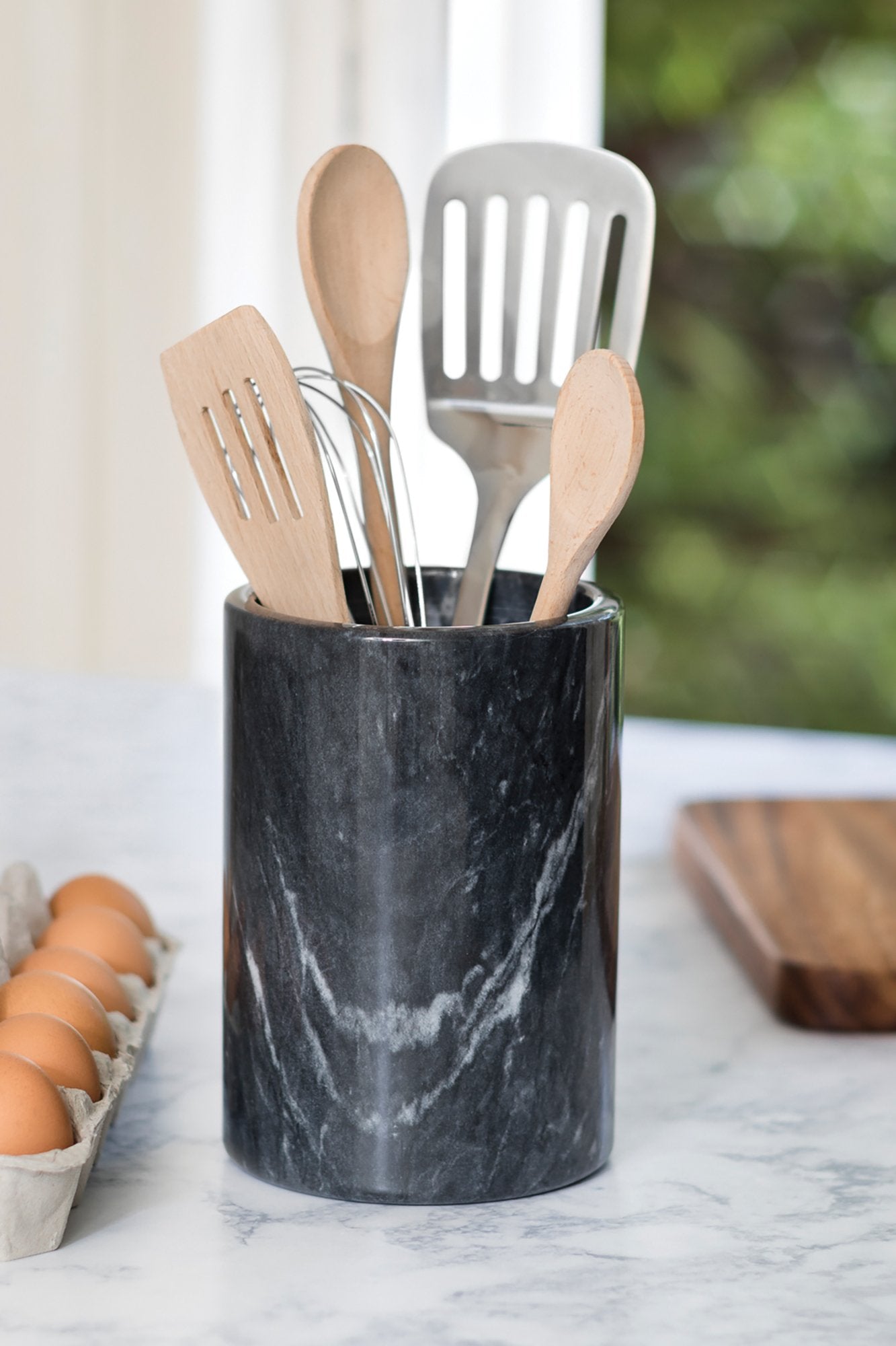 Fox Run Marble Wine Bottle Holder and Utensil Crock, Black
