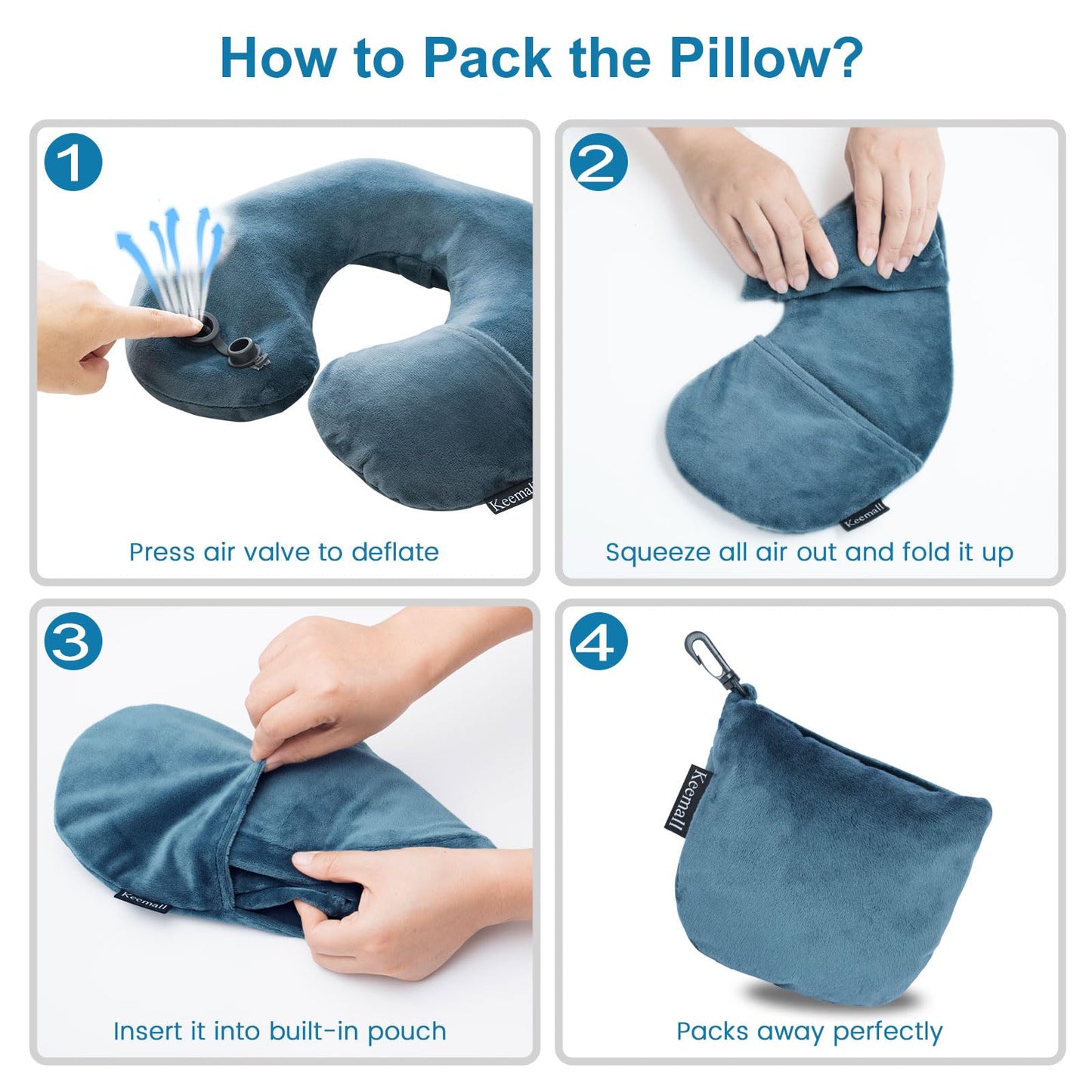 Keemall Inflatable Travel Neck Pillow for Airplane Train Car Washable Pillowcase U Shaped Office Napping Pillow