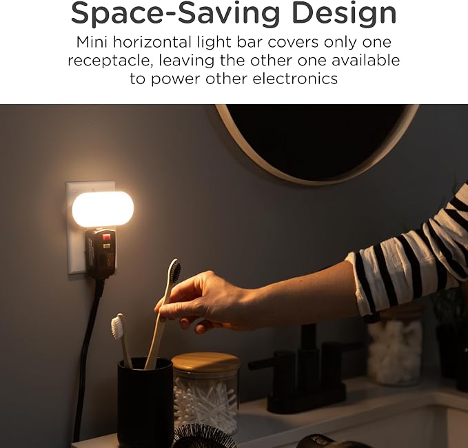 Lights By Night Bright LED Night Light Plugs Into Wall with Dusk to Dawn Sensor, Adjustable & Dimmable Up to 100 Lumens, Compact Nightlight for Bedroom Bathroom Hallway Kitchen Nursery, 2-Pack