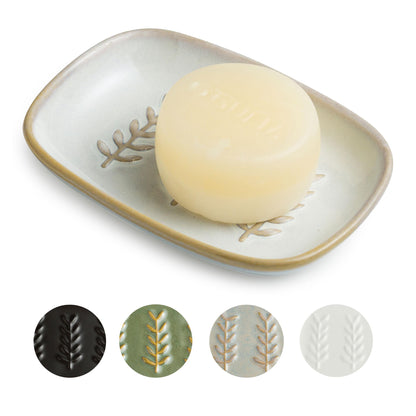 Miamolo Soap Dish Bar Cleaner Dish for Shower, Ceramic Soap Dishes for Large Soap Bar Shampoo or Sponge, Shower Soap Dish Soap Saver Tray for Bathroom Kitchen Sink, Easy to Clean