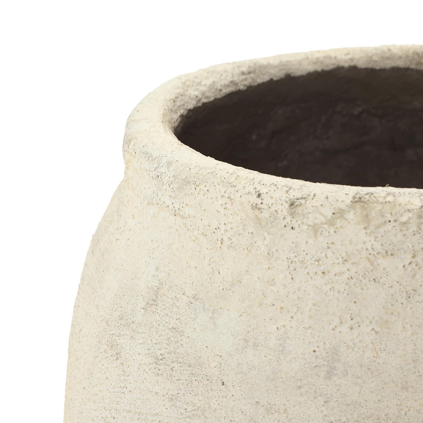 LuxenHome 12" Dia Cement Round Plant Pot, Beige Large Flower Pot with Drainage Hole, Rustic Decorative Planter Pots Indoor Outdoor for Home Garden Patio