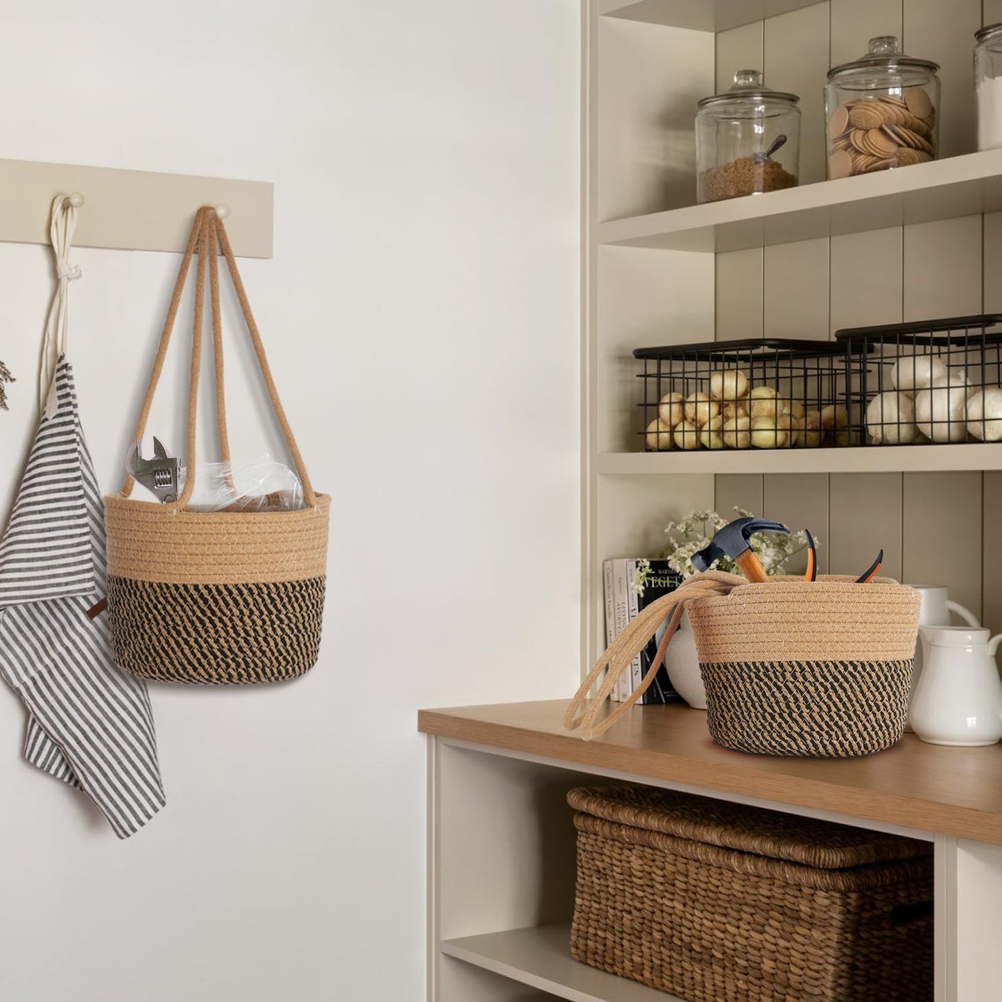 TIGKHAE Hanging Planter Basket 2 Pack Jute Hanging Plant Holder Handmade Boho Plant Hangers Rope Woven Hanging Plant Holder Modern Storage Organizer Plant Hangers for Indoor Home Decor