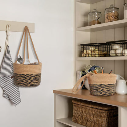 TIGKHAE Hanging Planter Basket 2 Pack Jute Hanging Plant Holder Handmade Boho Plant Hangers Rope Woven Hanging Plant Holder Modern Storage Organizer Plant Hangers for Indoor Home Decor