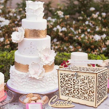 Funyear DIY Rustic Wedding Card Box with Lock, Wooden Gift Card Box Holder Graduation Card Box Money Box for Wedding Reception Deco, Baby Showers, Birthday Party Decorations