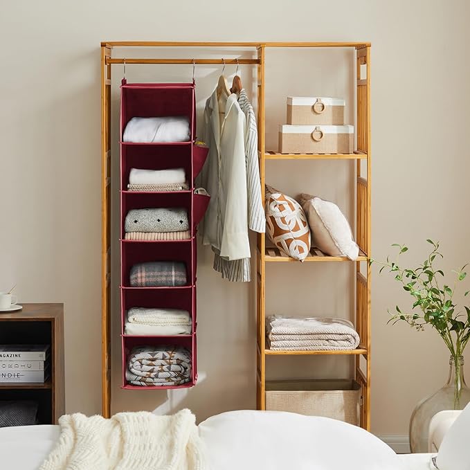YOUDENOVA Hanging Closet Organizer and Storage, 6-Shelf Closet Hanging Storage