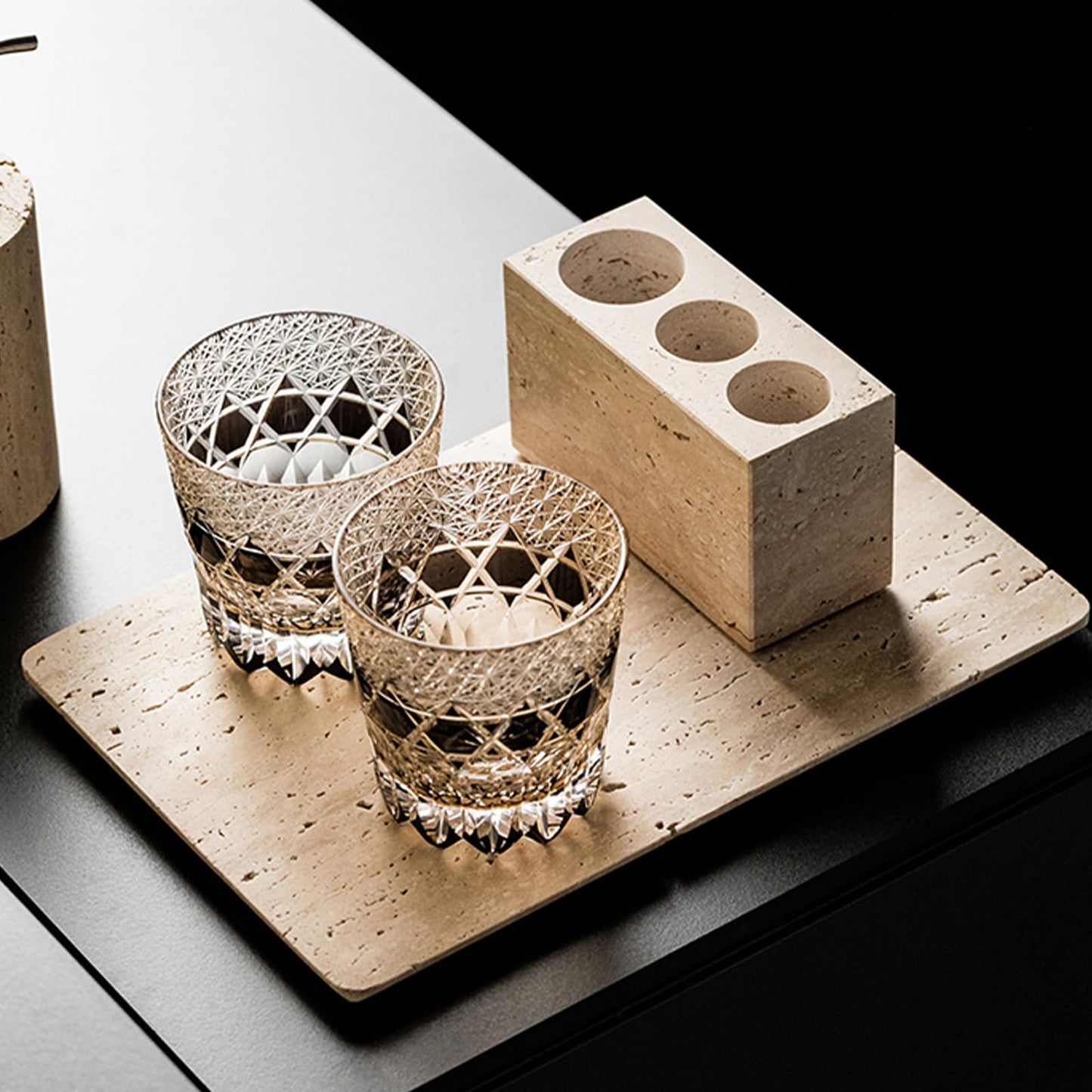 Natural Marble Board，Bathroom Trays Perfume Tray Jewelry Candle Plate (Travertine, 9.8 * 4.7 in)
