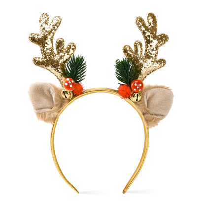 Ychelhr Christmas Headbands, Christmas Glitter Elk Antlers Headbands, Cute Xmas Hair Bands Holiday Party Gift for Girls Women (Gold)