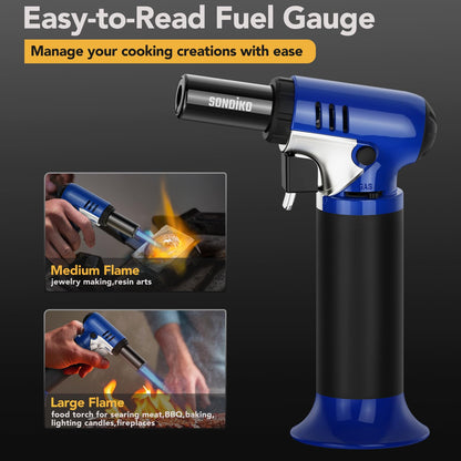 Sondiko Butane Torch with Fuel Gauge S907, Refillable Soldering Torch Lighter with Adjustable Flame for Welding, Industrial, Resin Art(Butane Gas Not Included)