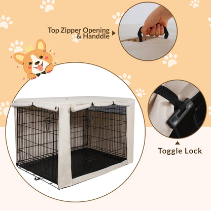 HiCaptain Polyester Dog Crate Cover - Durable Windproof Pet Kennel Cover for Wire Crate Indoor Outdoor Protection (36 inches, Light Tan)