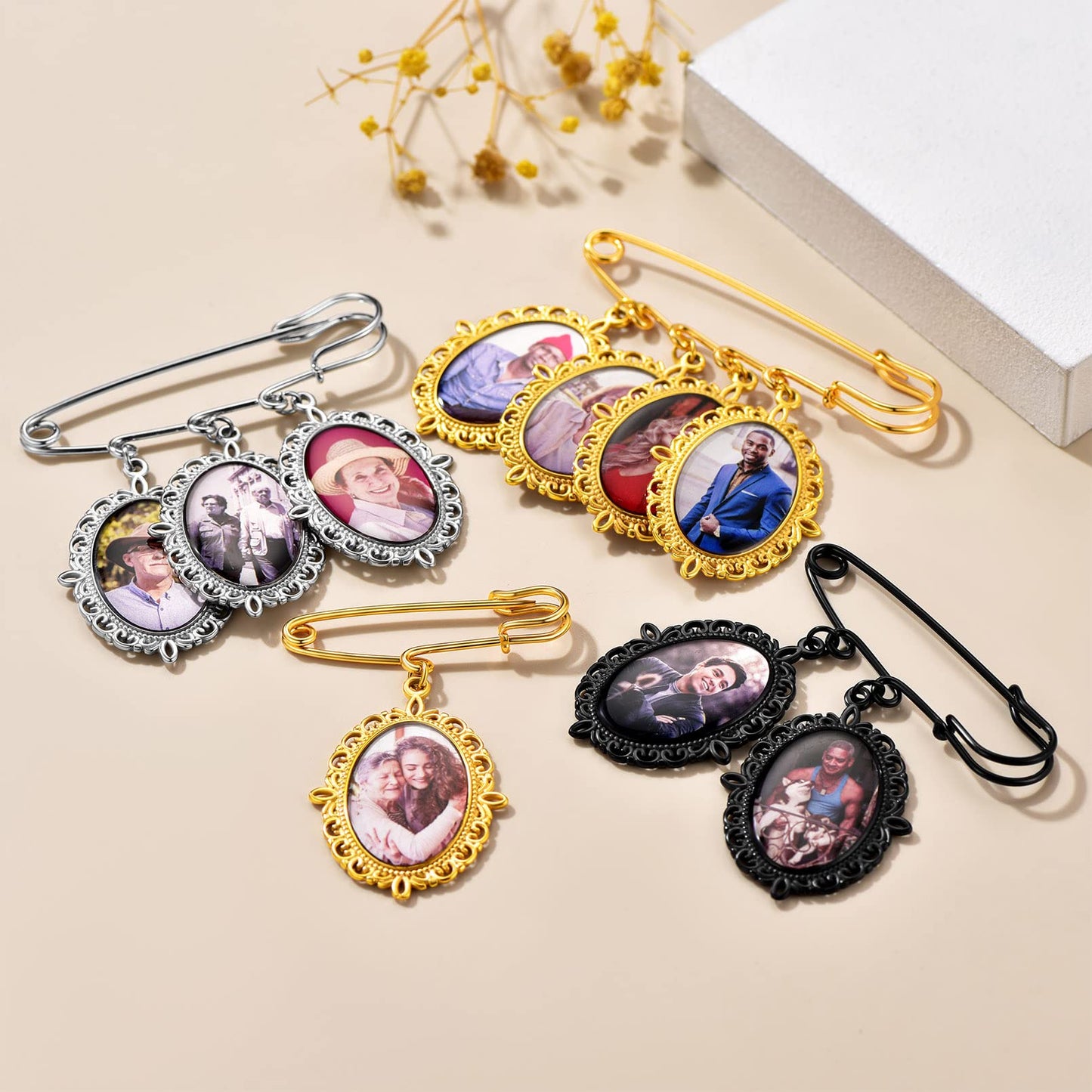 Custom4U Wedding Boutonniere Oval Bouquet Charm Pin Customized Photo Charm for Mother of The Bride Groom Women Men