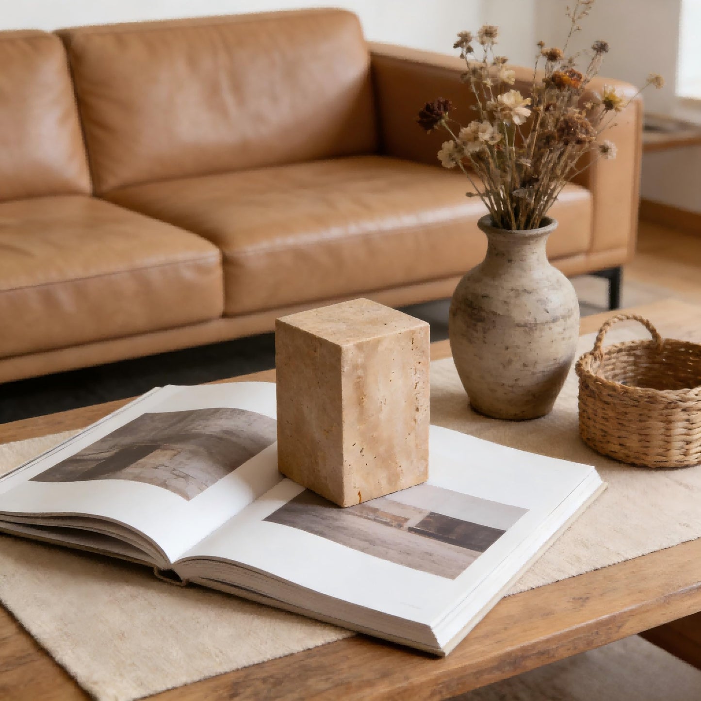 SIRIZEN-DIVING Travertine Display Block, Single 8 x 8 x 15 cm Stone Decor