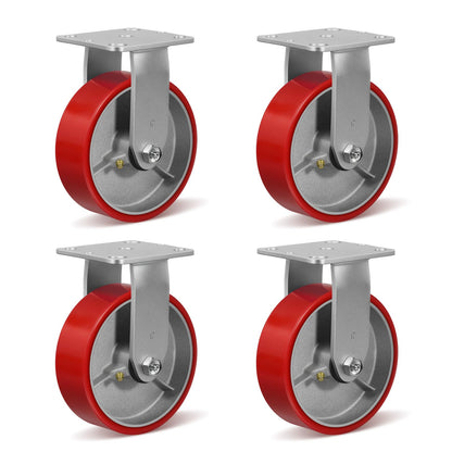 HANDSAMMU 6" X 2" Heavy Duty Casters- Industrial Casters, Polyurethane Casters Wheels, Capacity up to 4800 Lb. Use for Platform Truck, U-Boat Cart,Workbenches (4 Rigid)