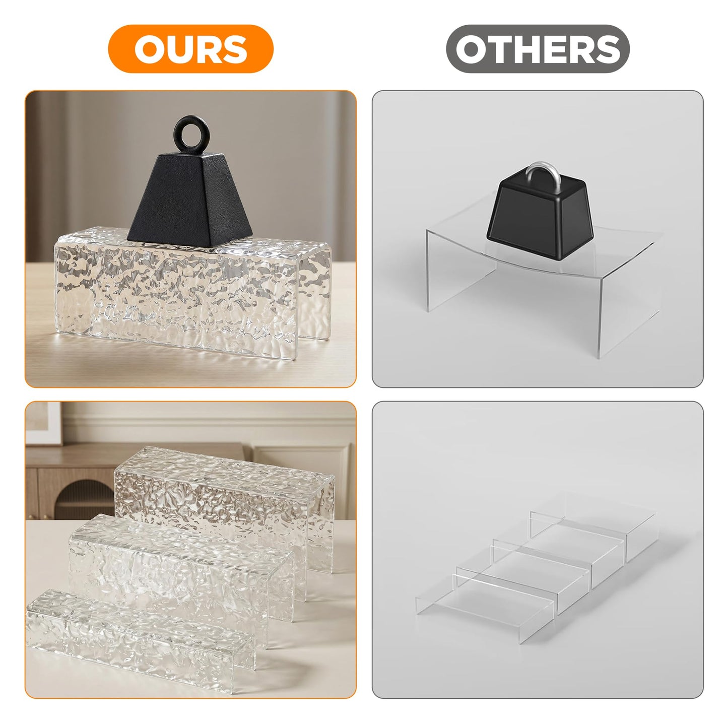 RICIPUSO 3 Pcs Clear Acrylic Display Stand with Crystal Texture, 4.5mm Thick Premium Acrylic Riser Set for Jewelry, Desserts, Handbags & Collectibles, Multi-Size Display Holder for Party & Home Decor