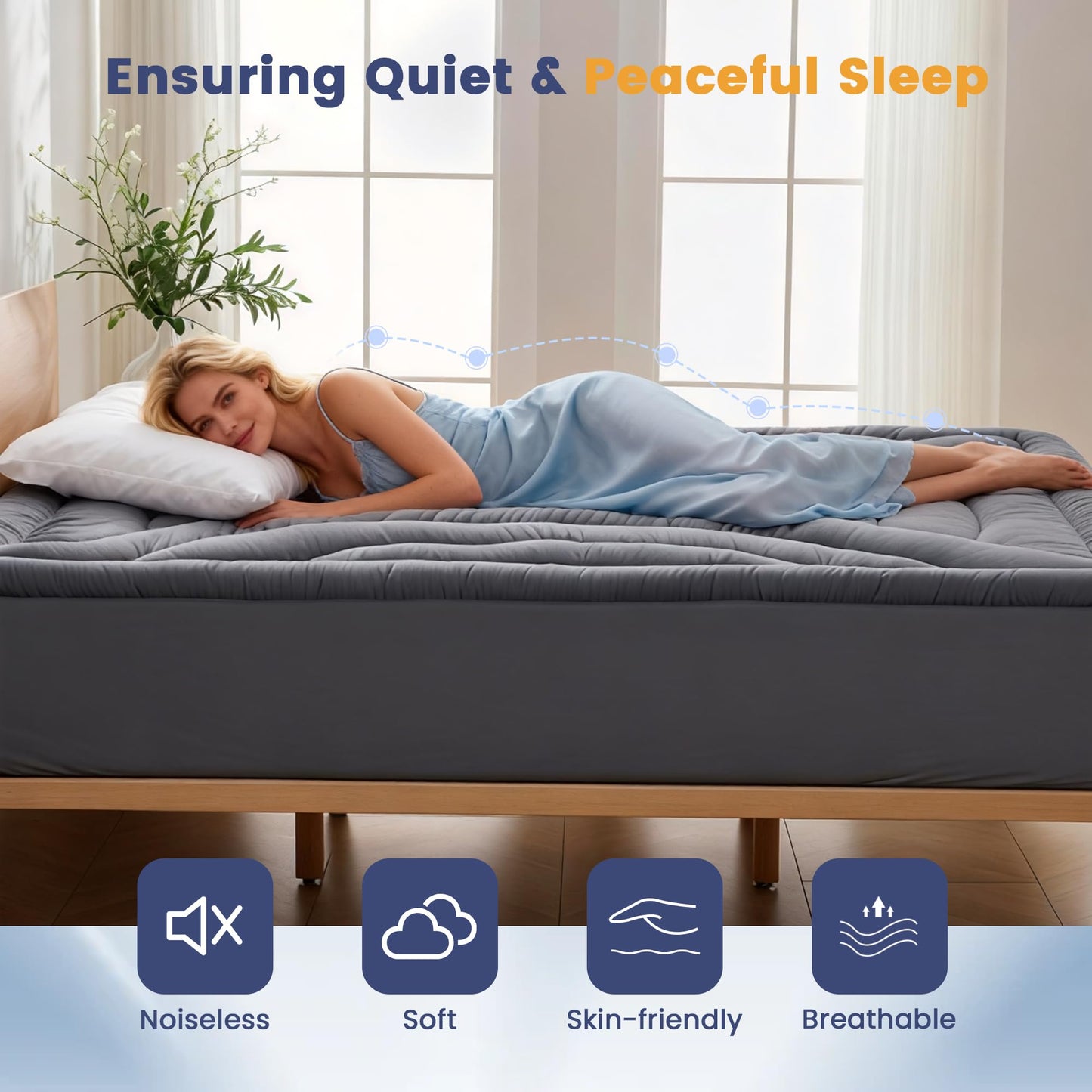 Waterproof Mattress Pad Full, Quilted Fitted Full Mattress Protector Waterproof, Soft Noiseless Mattress Topper Cover with 8"-21" Deep Pocket, Machine Washable, Grey, 54x75