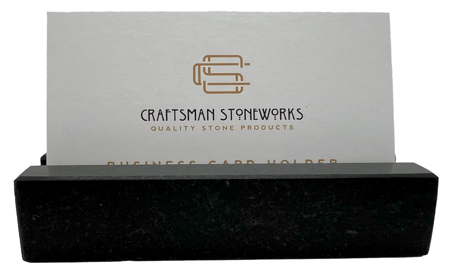 Craftsman Stoneworks Business Card Holder for Desk - Honed Black Absolute Granite Display for Cards, Desktop Business Card Stand for Home or Office. Handmade in California.
