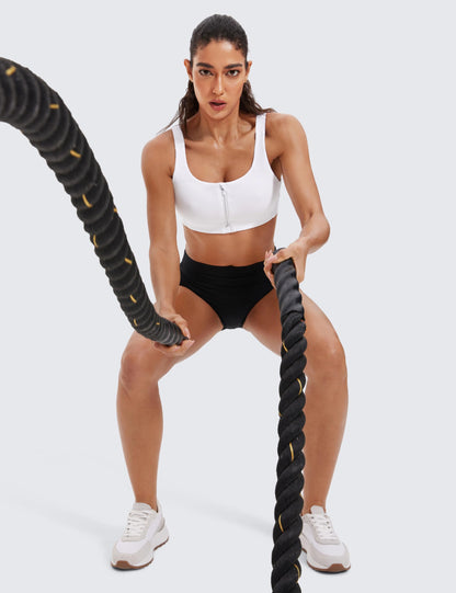 CRZ YOGA Womens Zip Front High Impact Sports Bra - Molded Cup Adjustable Convertible Straps Wireless Workout Yoga Crop Top White 34DD