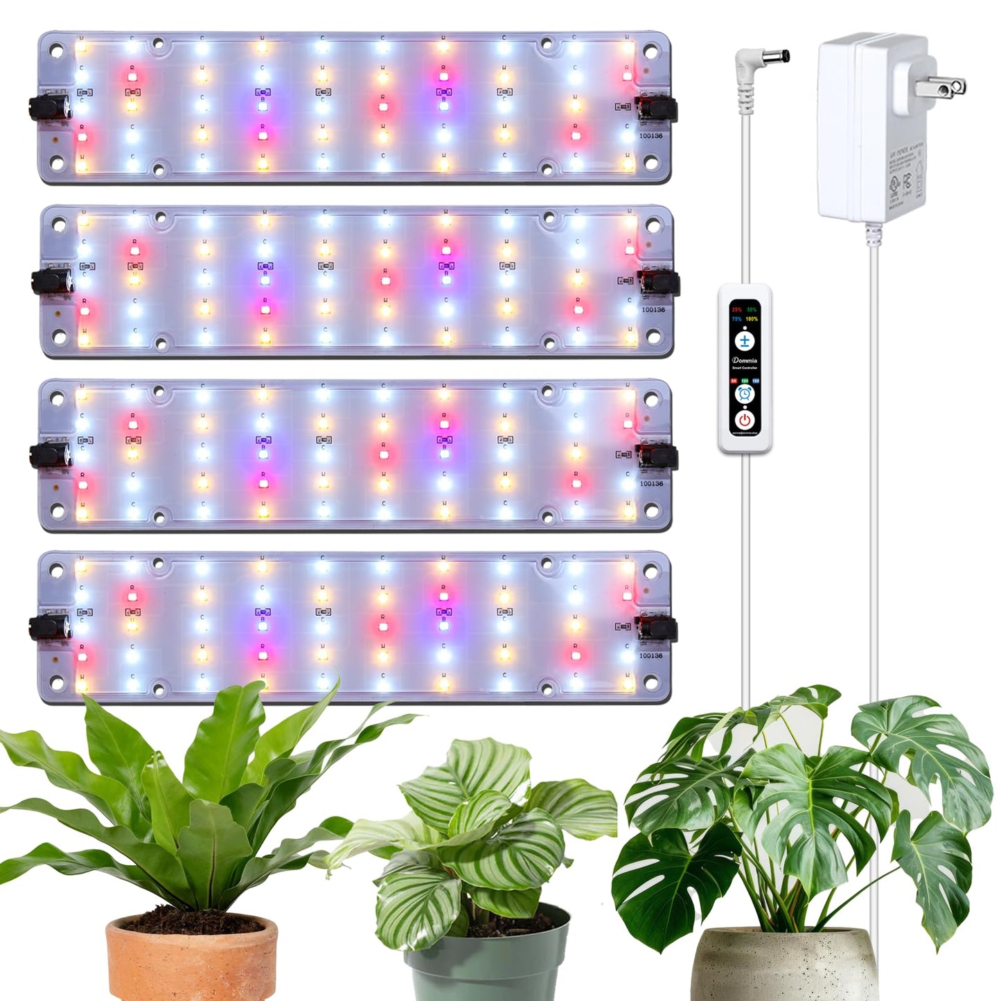 DOMMIA Grow Lights, 40W Linkable Grow Lights for Indoor Plants Full Spectrum, 6/12/16h Timer, Dimmable Ultra-Thin Plant Lights for Indoor Growing, Pinkish White, 1-Set