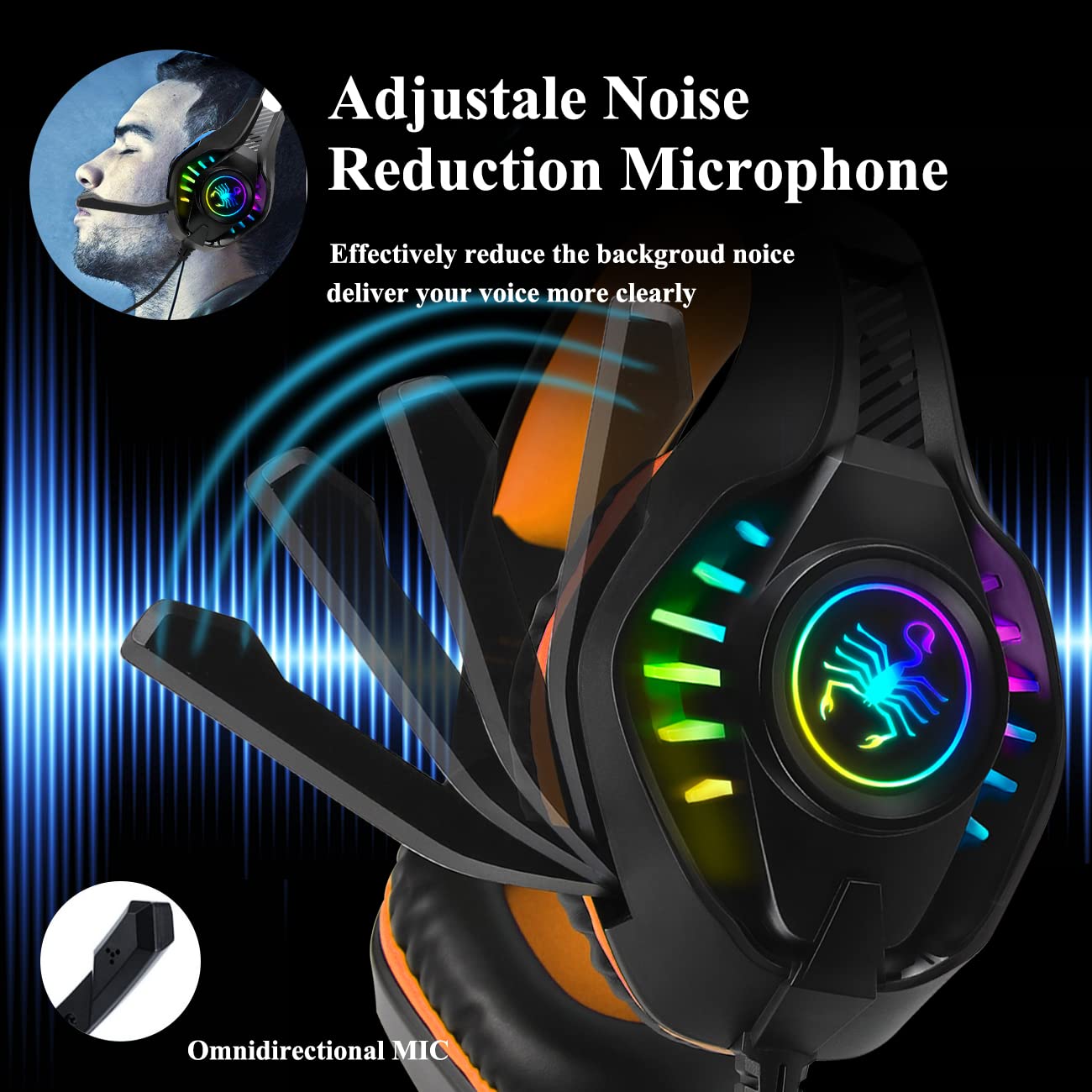 SVYHUOK Pro Gaming Headset for PC PS4 Xbox One Bass Surround Sound Over-Ear Headphones with Mic/LED Light/Soft Memory Earmuffs for Computer Laptop Switch Games Kids Boys Teens Gifts