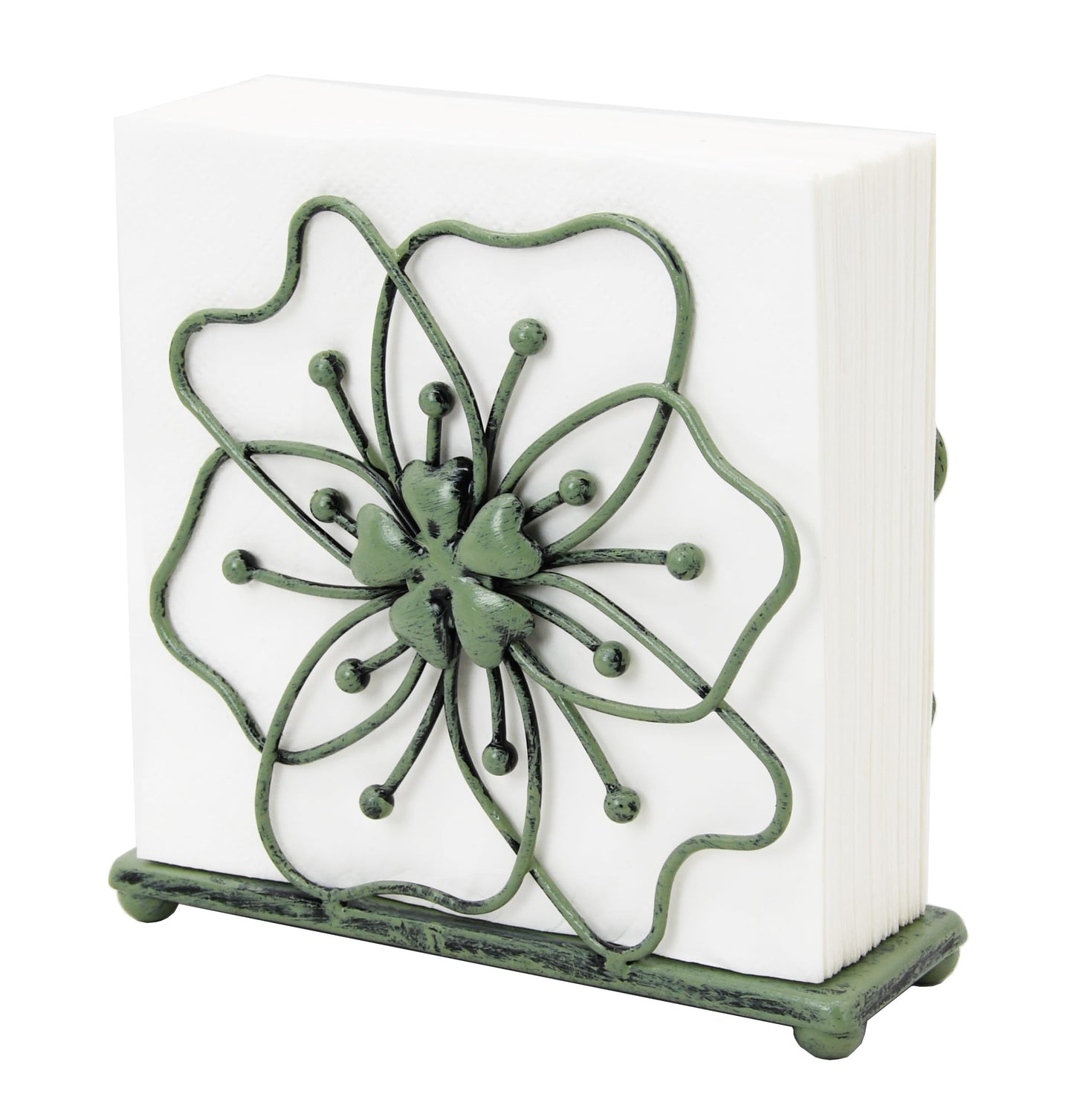 OwlGift Flower Style Napkin Holder, Freestanding Tissue Dispenser, Dining Table Napkin Storage for Home Kitchen Restaurant Picnic Party Wedding Housewarming – Green