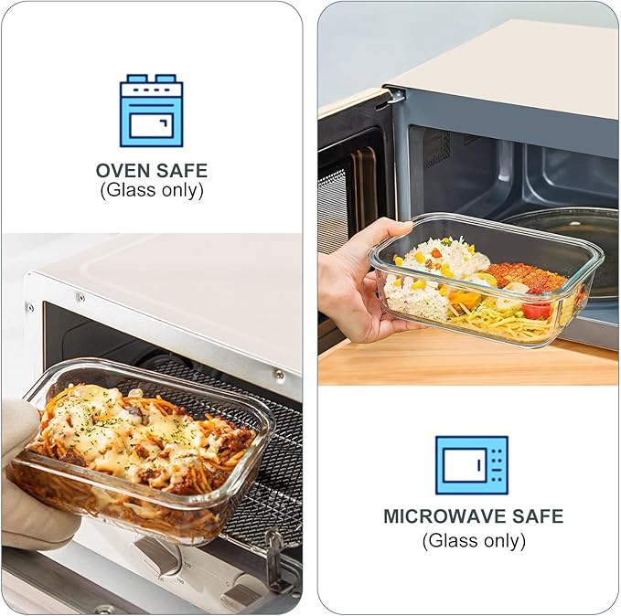 KOMUEE 10 Pack Glass Food Storage Containers, Meal Prep Containers