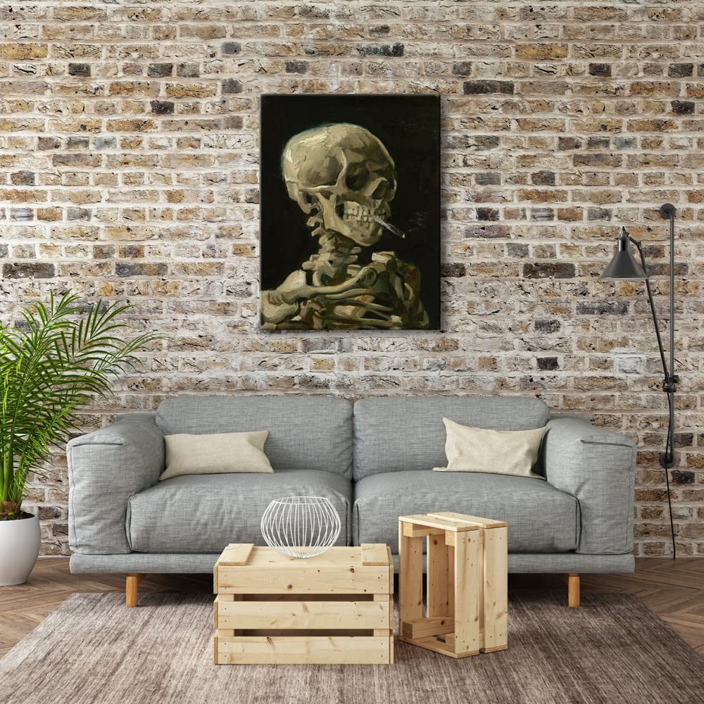 Wieco Art Skull of a Skeleton with Burning Cigarette, 1886 by Vincent Van Gogh Canvas Wall Art for Home Decor and Wall Decor Post-impressionism Canvas Prints Pictures Artwork