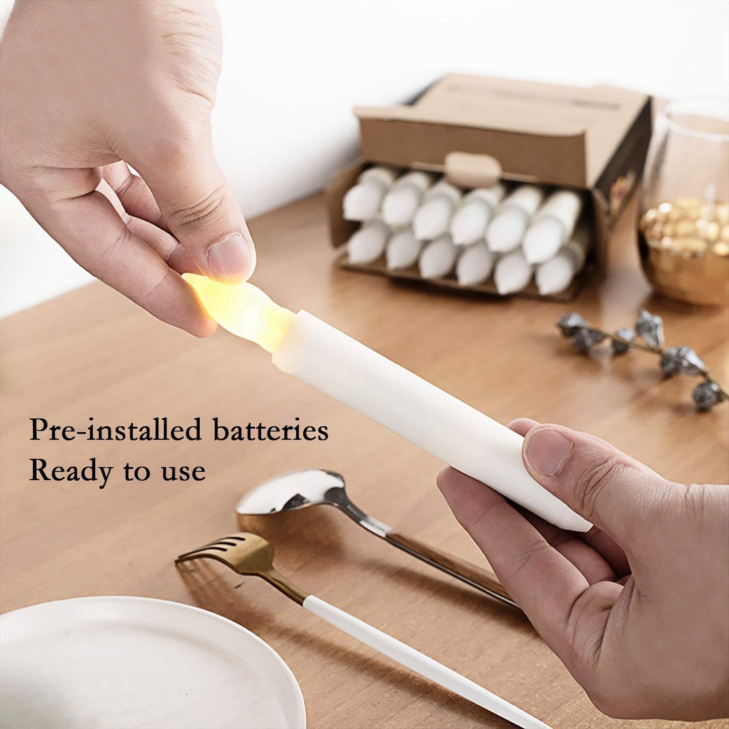 xunhuimemory 12PCS Flameless LED Taper Candles Lights, Battery Operated Candlesticks with Warm White Flickering Flame, 0.79 x 6.5 Inches Dripless Fake Floating Taper Candles