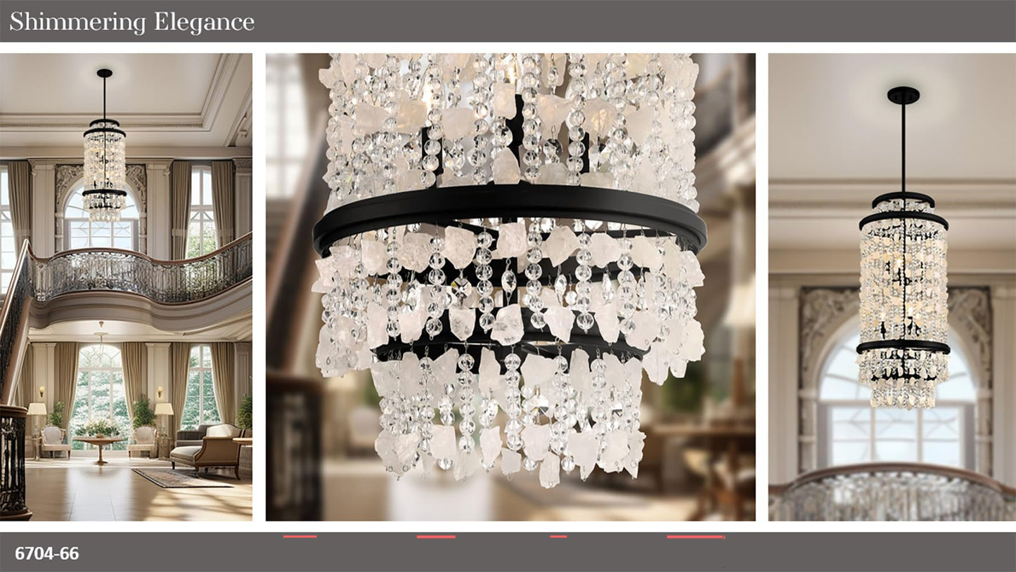 Minka Lavery 6704-66 Shimmering Elegance Quartz Crystalline Foyer Pendant Ceiling Light, 6-Light 360 Total Watts, 37" H x 16" W, Sand Coal