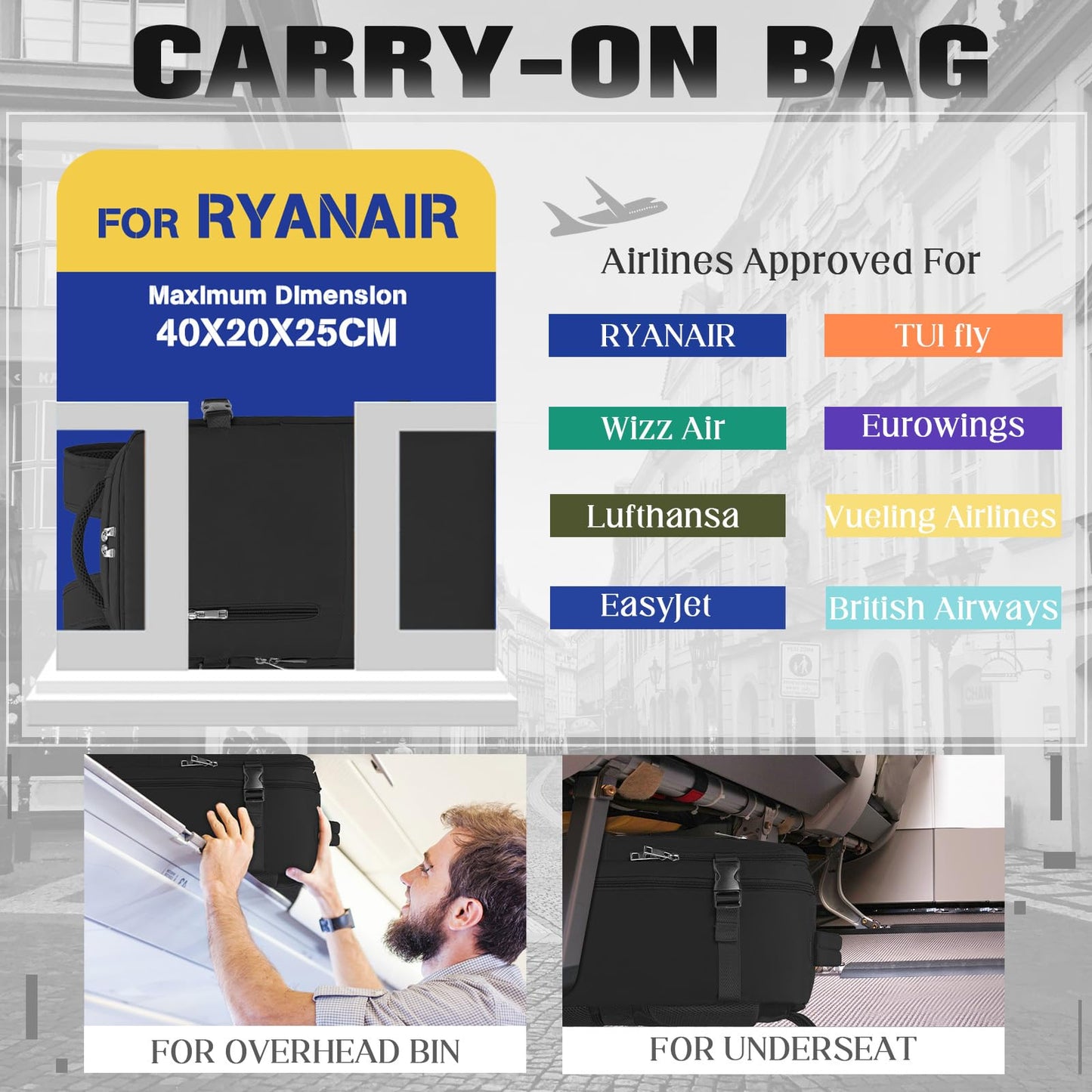 Xkdoai Cabin Bags 40x20x25 for Ryanair, Small Underseat Carry On Travel Backpack Casual Hand Luggage Flight Loptop Bags for Women Men Cabin Size Rucksack