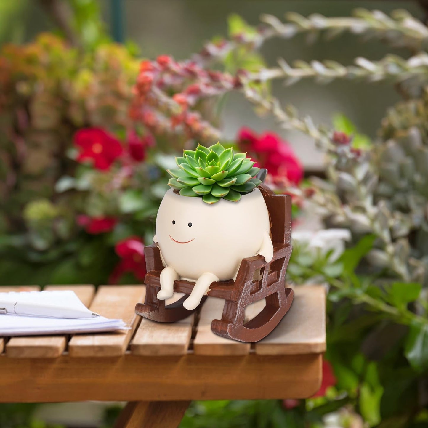 CONNOVA Smiley Face Flower Pot, Unique Smiley Face Rocking Sitting Rocking Chair Flower Pot,Resin Chair with Drainage Holes, Indoor and Outdoor Plant Pot, DIY Decoration Gift for Plant Lovers