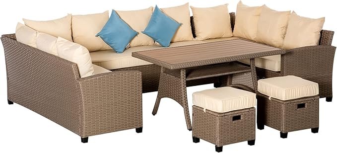Outsunny 6 Piece Patio Furniture Set, PE Wicker Outdoor Furniture Conversation