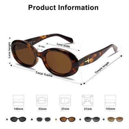 SOJOS Small Retro Oval Polarized Sunglasses for Women Men 90s Vintage Small Face UV400 Protection Tiny Sun Glasses SJ2286 Leopard Brown