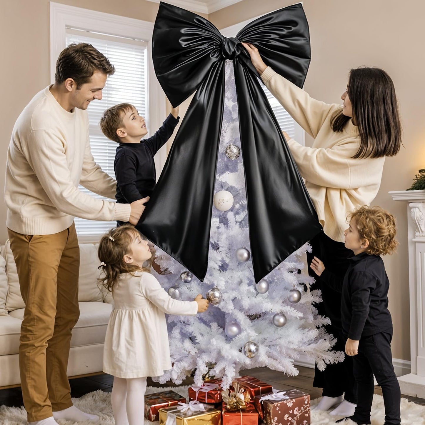 Froova Black Bow Decor, 40 x 24 Inches Large Big Black Bow Party Decorations for Backdrop Birthday Wedding Bride, Huge Satin Ribbon Tie Hanging Wall Decor for Her (Satin, Internal Stability Layer)