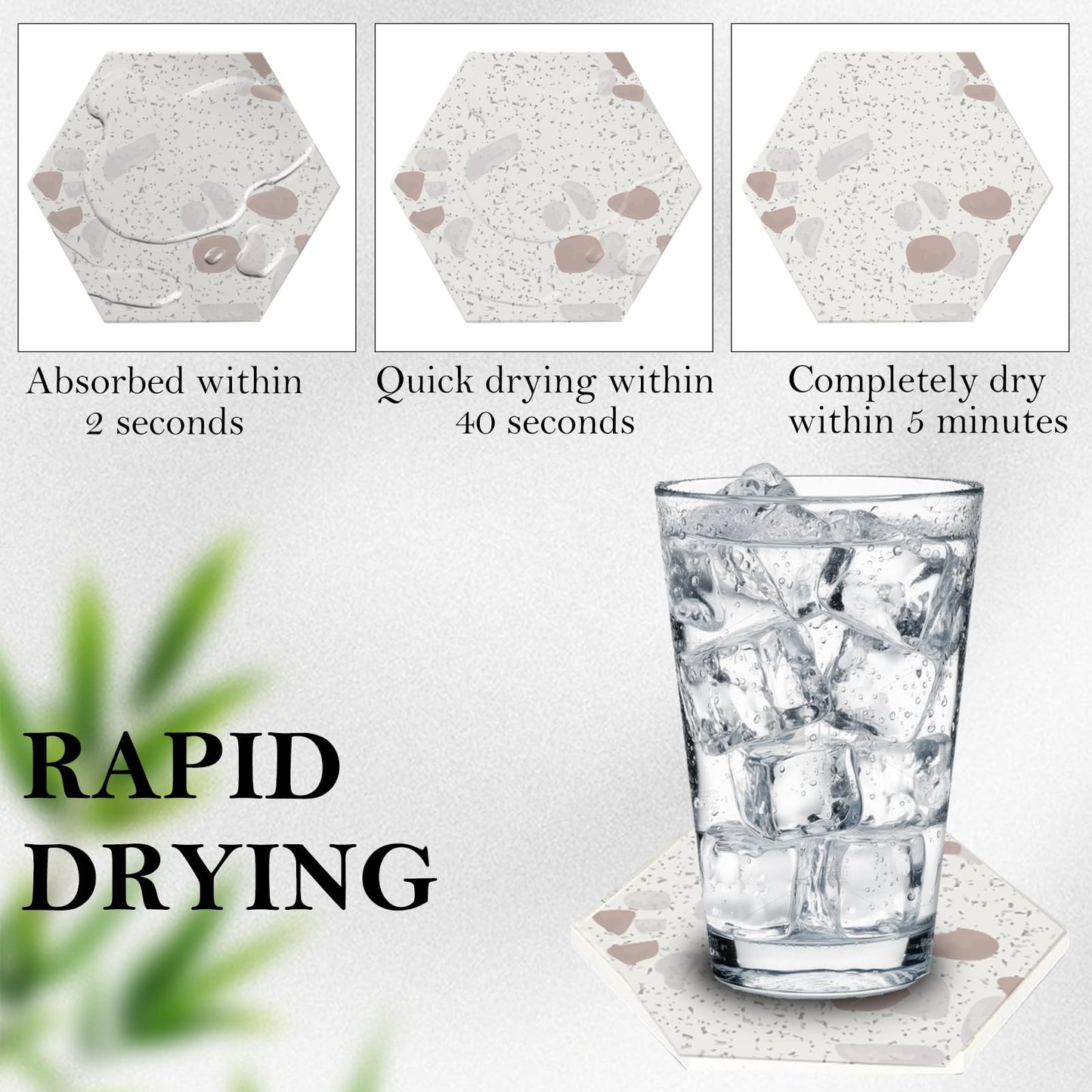 2-Pack Hexagon Marble Coasters, 4.2 Inch Absorbent Stone Drink Coasters with Marble Pattern, Non-Slip Heat Resistant Table Protectors for Drinks, Plants, and Candles