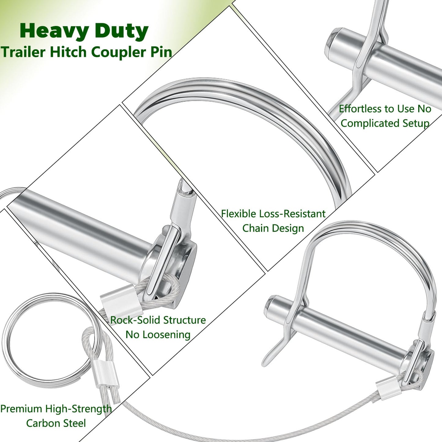 Mikniri 5 Pcs Trailer Hitch Coupler Pin with Steel Quick Release Ring, 5/16" Diameter x 1-3/4" Long D Shape Trailer Parts Metal Pins Lock Prevents Loss, Utility Trailer Accessories for Trailer Tongue