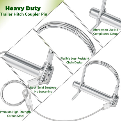 Mikniri 5 Pcs Trailer Hitch Coupler Pin with Steel Quick Release Ring, 5/16" Diameter x 1-3/4" Long D Shape Trailer Parts Metal Pins Lock Prevents Loss, Utility Trailer Accessories for Trailer Tongue
