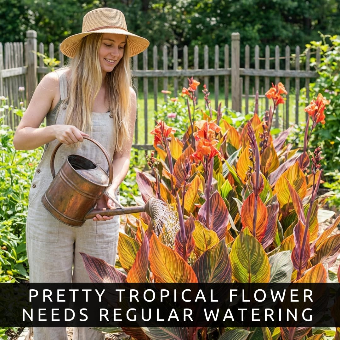 Variegated Giant Canna Lily Bulb for Planting – 1 Rhizome, Tropical Tall Flower Plant, Striped Leaves, Outdoor Garden or Container Plant, Summer Blooming Ornamental Easy to Grow (1 Bulb)