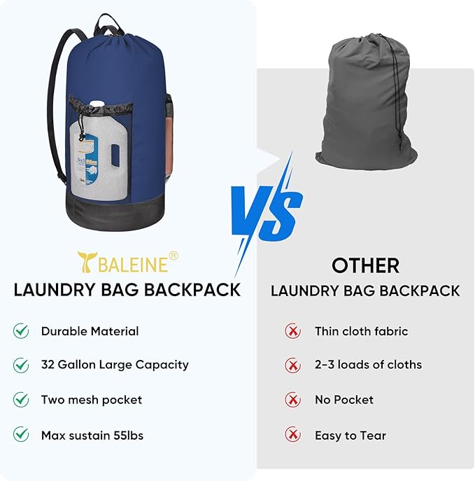 BALEINE 120L Laundry Bag Backpack, 900D Oxford Fabric Large Travel Laundry Bags