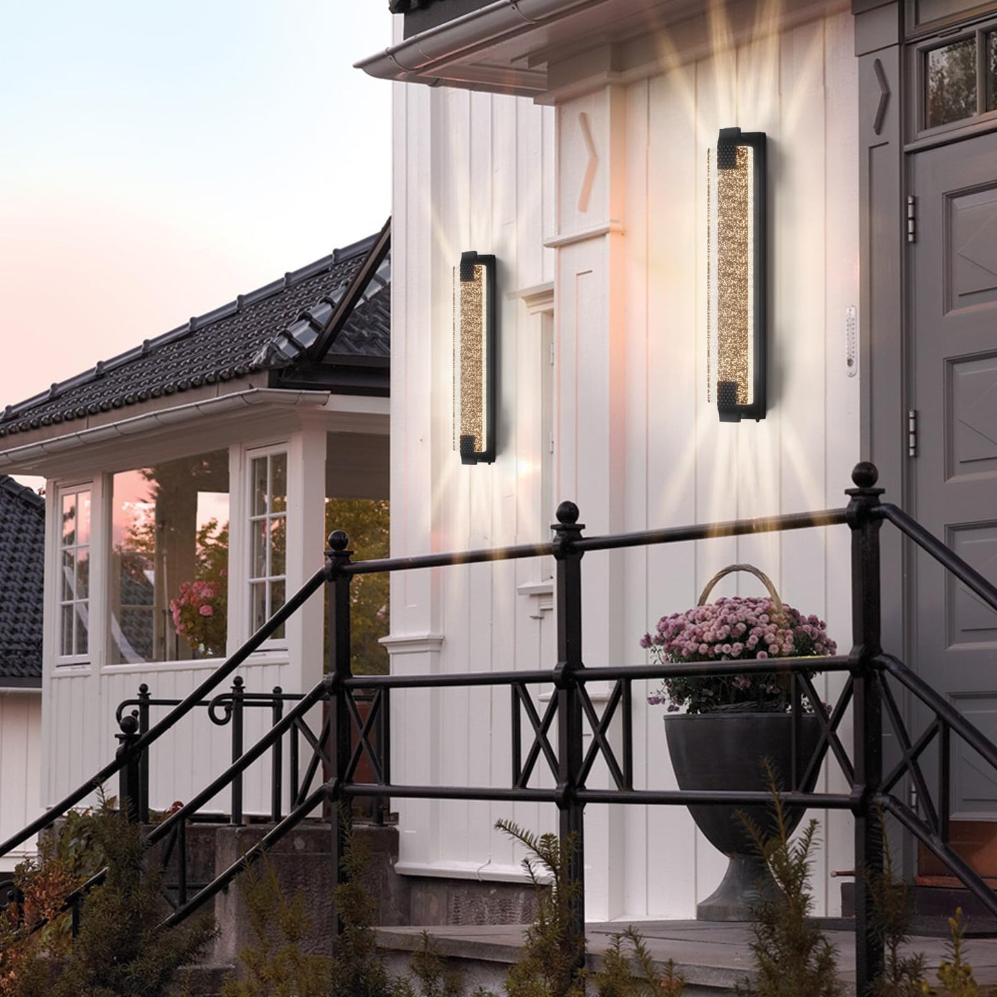 camuucci Dusk to Dawn Outdoor Light with Crystal Bubble Glass,31.1 Inches LED Porch Lights Outdoor Waterproof Modern Outside Sconce Wall Mount for Doorway Hallway Black