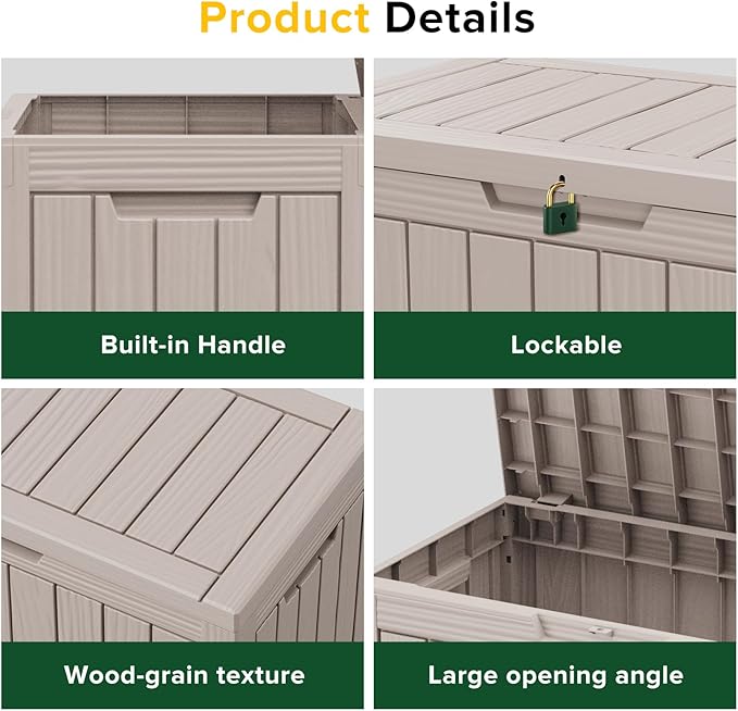 TARKARI 45 Gallon Lockable Resin Deck Box, Waterproof & UV-Resistant Outdoor Storage Box for Outdoor Cushion Storage, Garden Tools & Pool Accessories Storage, Gray