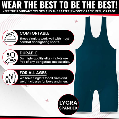 4 Time All American Wrestling Singlet: Black, Navy Blue, Red, Teal sizes 4XS-5XL (XXS/YL 51-70 lbs., TEAL)