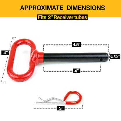 Wellmax 2-Pack 5/8" x 4-1/2" Steel Hitch Pin with 4pcs 3" R Clip, Clevis Pin Hitch with Rubber-Coated Handle, Red Color
