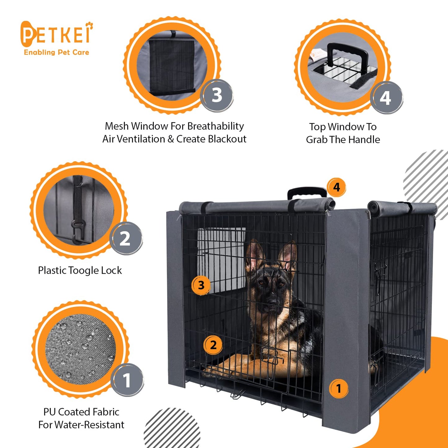 PETKEI Dog Crate Cover for Dog Crate Medium, Durable Polyester PU Coated Dog Cage Cover Designed for 1 & 2 Door Cage, Includes 1 Breathable Mesh Window & 1 Pocket for 30 Inch Dog Crate(Cover Only)