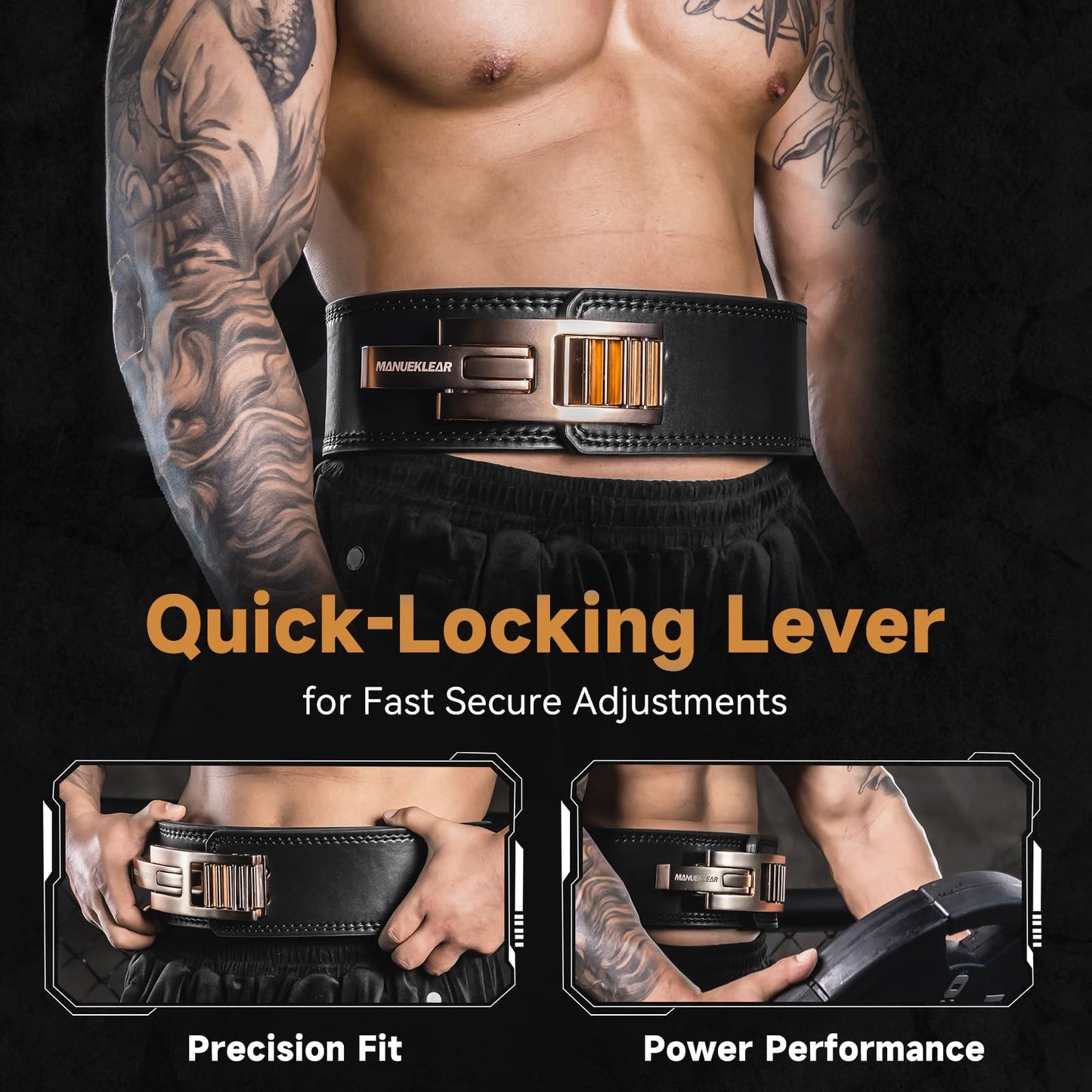 Lever Lifting Belt for Man and Women, Weightlifting with Adjustable Heavy Duty Buckle, Professional Weight Lifting Belt Black/Gold